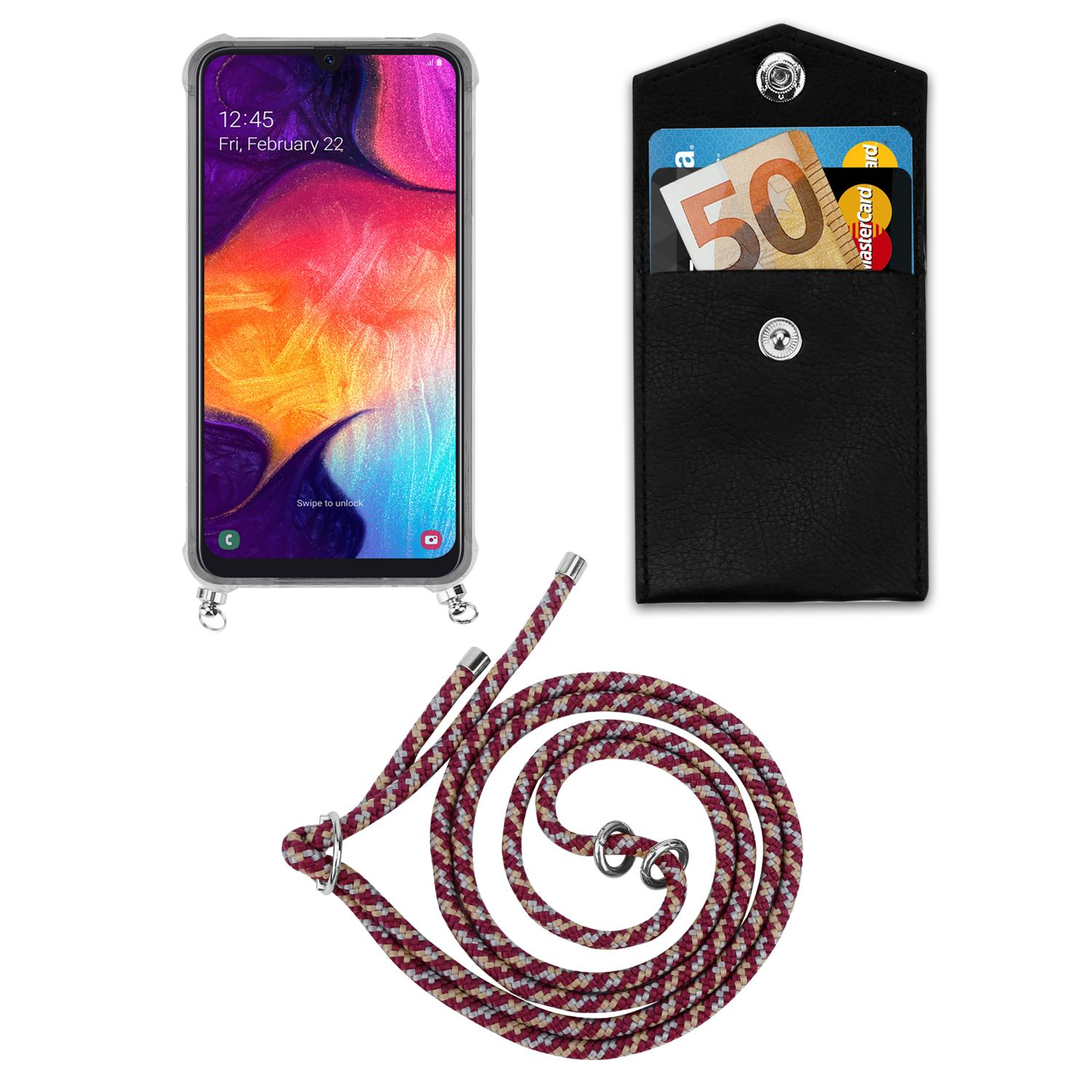 CADORABO Handy Backcover, abnehmbarer Hülle, Samsung, Kordel WEIß und ROT Silber Kette GELB A30s, A50s A50 Band / 4G Galaxy Ringen, / mit