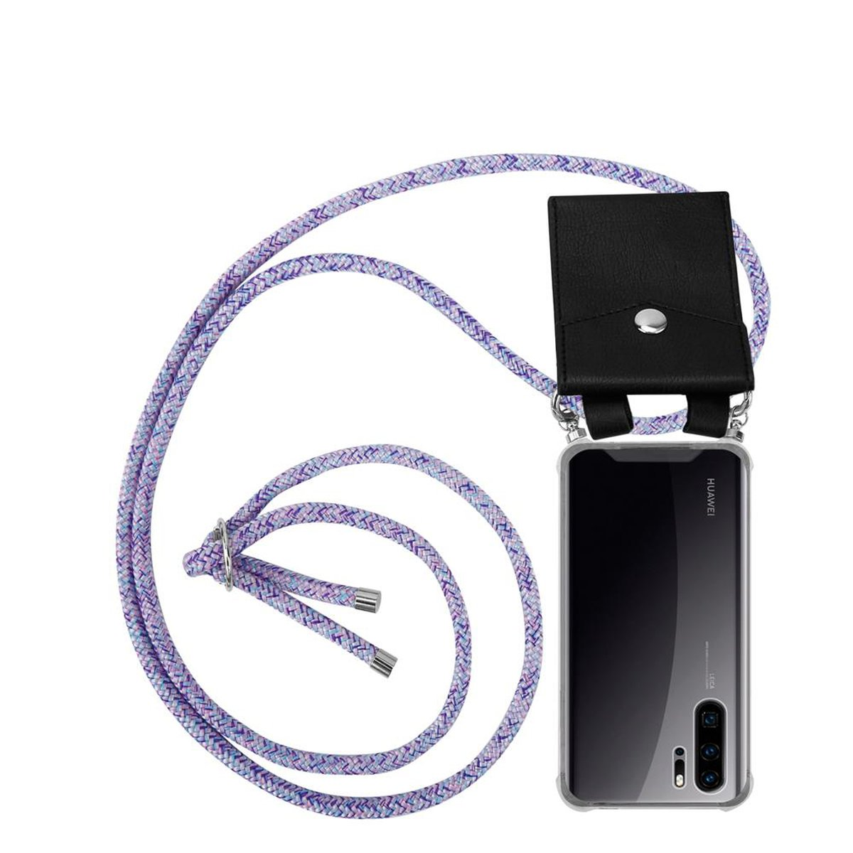 CADORABO Handy Kette mit Silber UNICORN Ringen, PRO, Kordel und Backcover, Huawei, P30 abnehmbarer Band Hülle