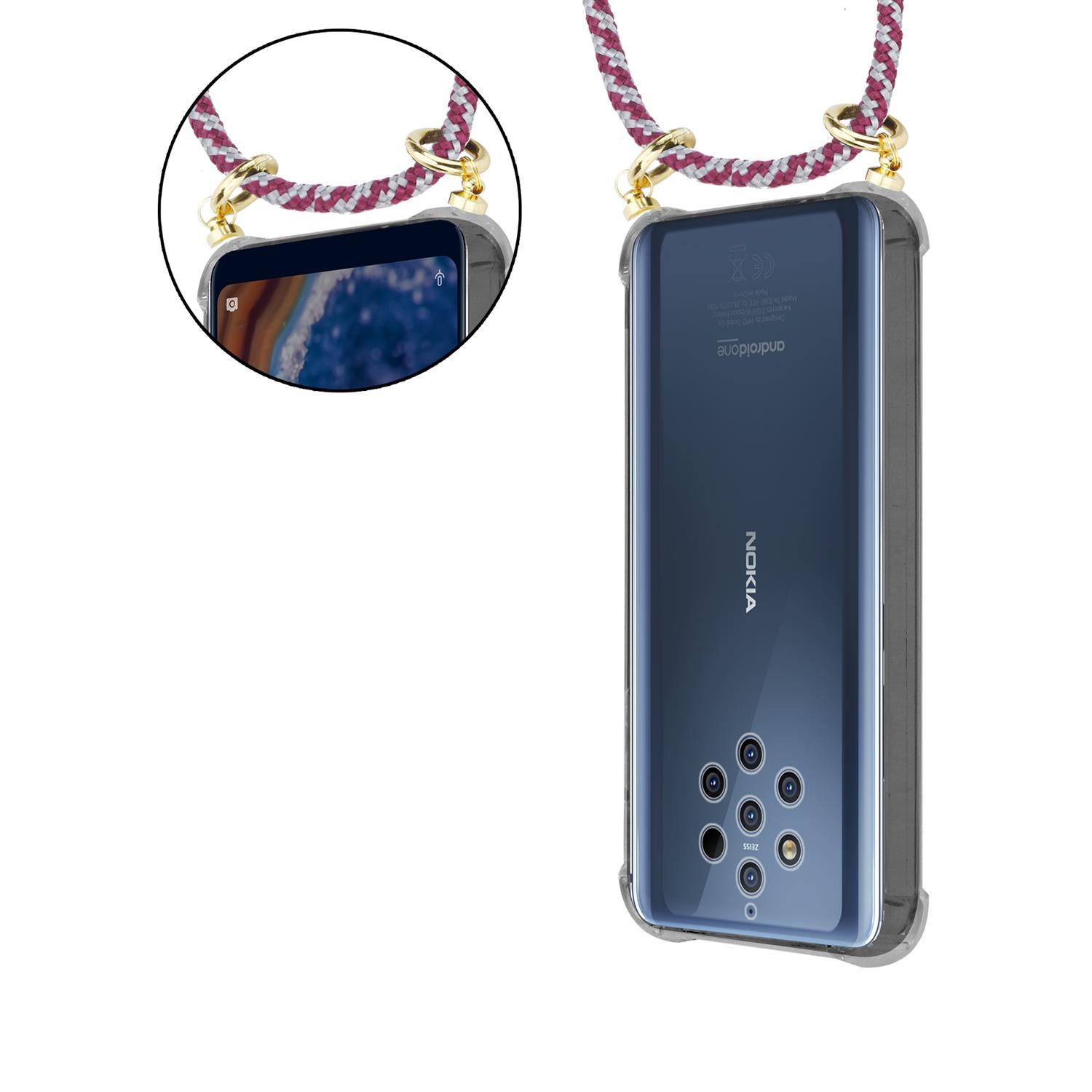 Nokia, Band Backcover, 2017, Handy ROT 2 Kette Kordel und Ringen, abnehmbarer mit CADORABO Hülle, WEIß Gold
