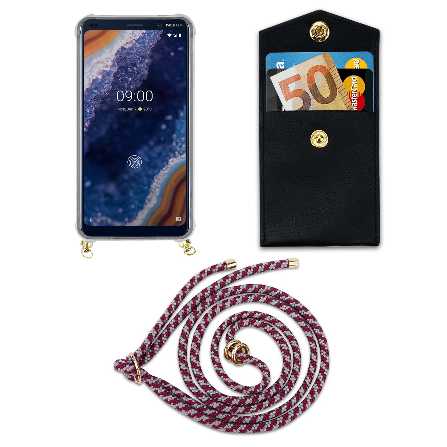 Nokia, Band Backcover, 2017, Handy ROT 2 Kette Kordel und Ringen, abnehmbarer mit CADORABO Hülle, WEIß Gold