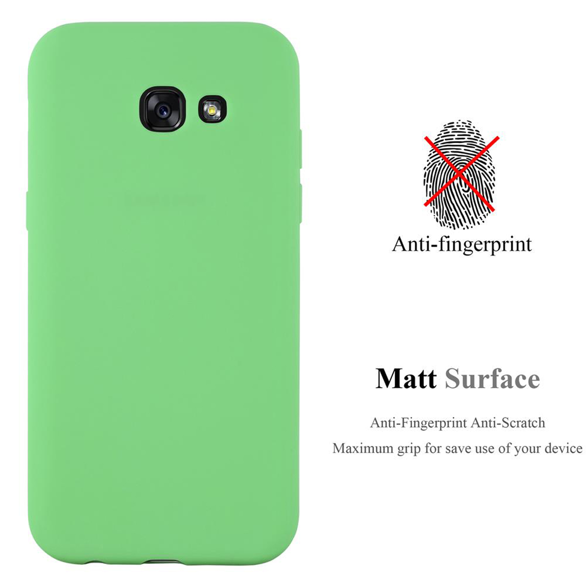 Custodia verde per telefono. Anti-impronta e superficie opaca. Vengono visualizzate le descrizioni.