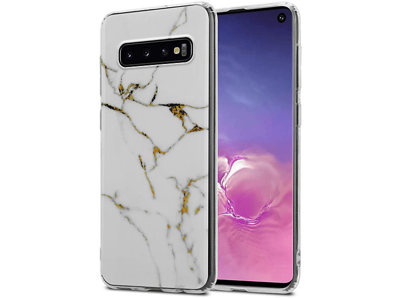 CADORABO Gold Marmor S10 4G, Hülle Samsung, GM Galaxy Bunter IMD TPU 01 Marmor, Backcover, Weiß