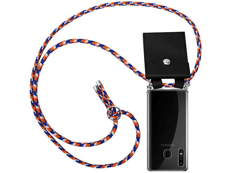 CADORABO Handy Kette mit WEIß A20 M10s, A30 Band und / Kordel ORANGE Galaxy abnehmbarer Hülle, Silber / Ringen, Backcover, BLAU Samsung