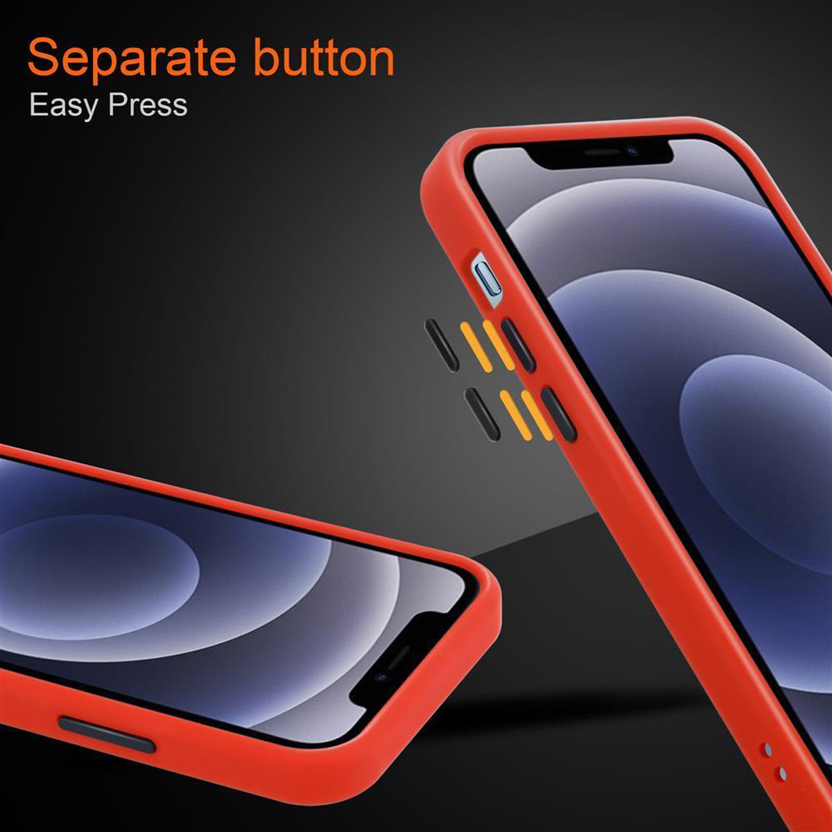 CADORABO Hülle Hybrid Schutzhülle mit 12 Innenseite Tasten Schwarze Matt - Apple, MINI, Backcover, und Rückseite, iPhone matter Rot Silikon TPU Kunststoff