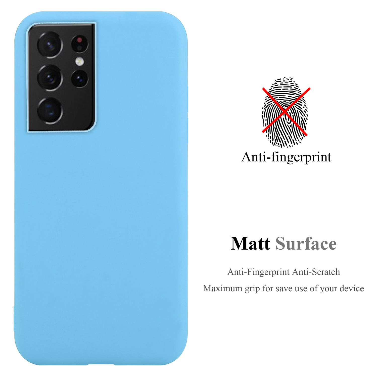 Custodia per telefono azzurra. Anti-impronta e antigraffio. Superficie opaca, massima presa.
