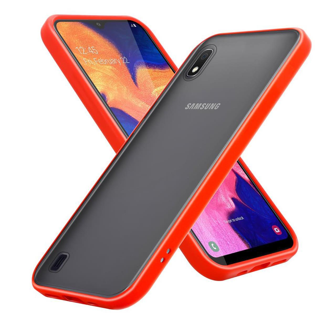 Samsung, Hülle Galaxy Schwarze Hybrid Innenseite / Tasten Rückseite, A10 Schutzhülle mit Kunststoff Backcover, Matt Silikon CADORABO M10, TPU matter und Rot -