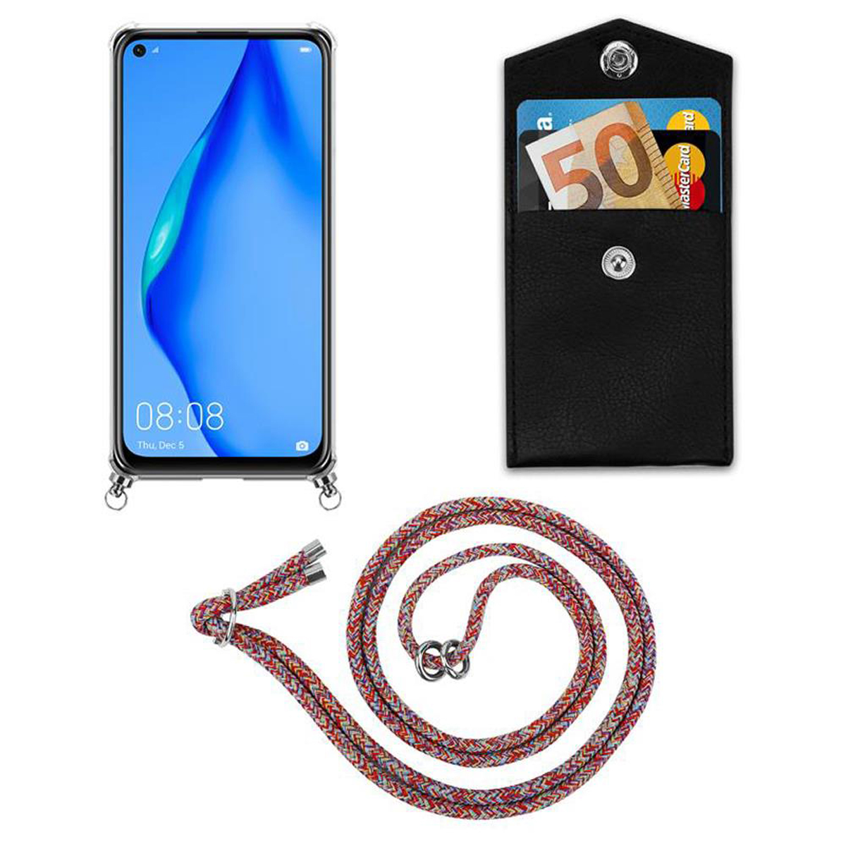 mit abnehmbarer NOVA CADORABO Handy Band und Backcover, Hülle, Huawei, PARROT Kordel 6 LITE / COLORFUL 7i, P40 Silber SE Ringen, Kette / NOVA