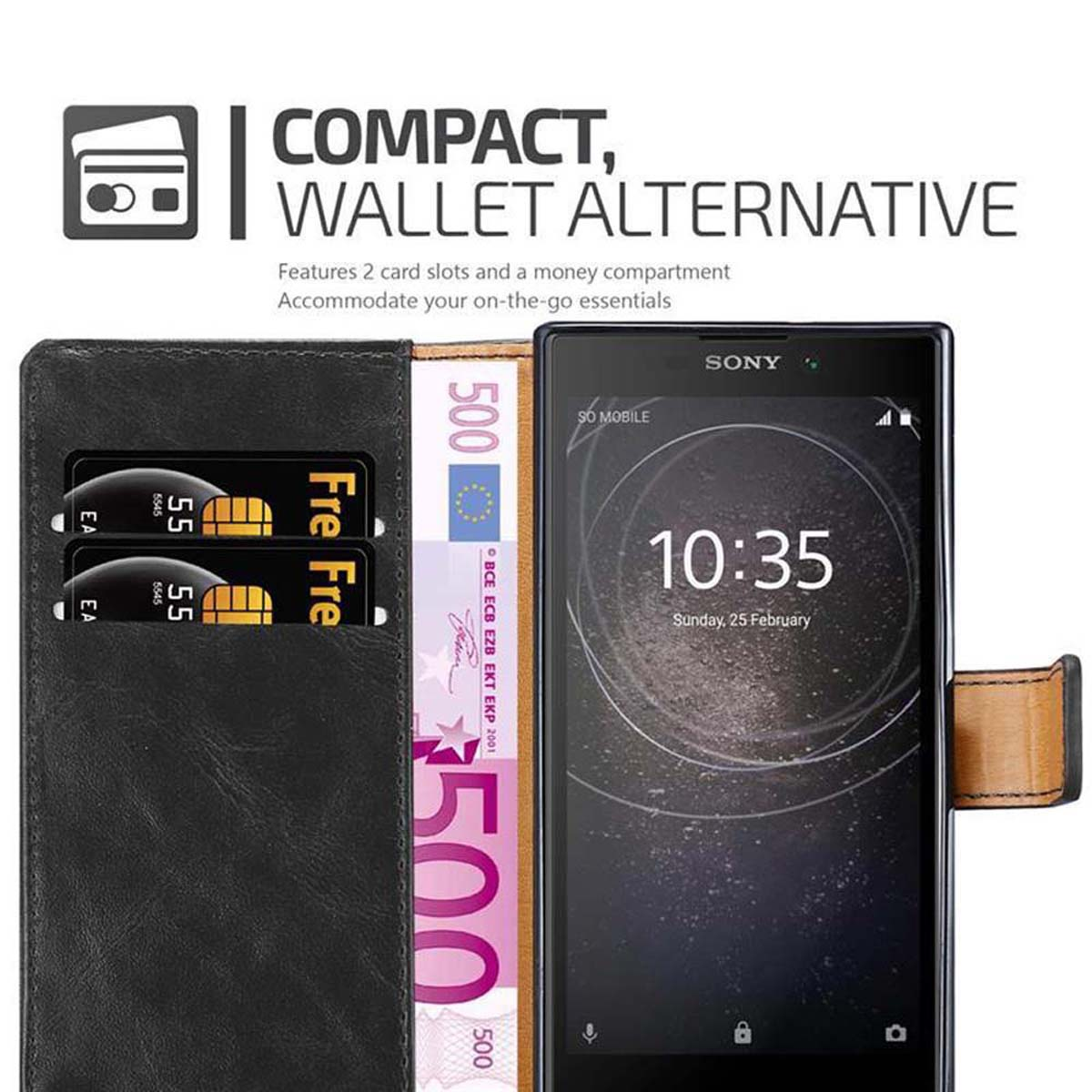 GRAPHIT Luxury Style, SCHWARZ Xperia Hülle Bookcover, L2, Book Sony, CADORABO