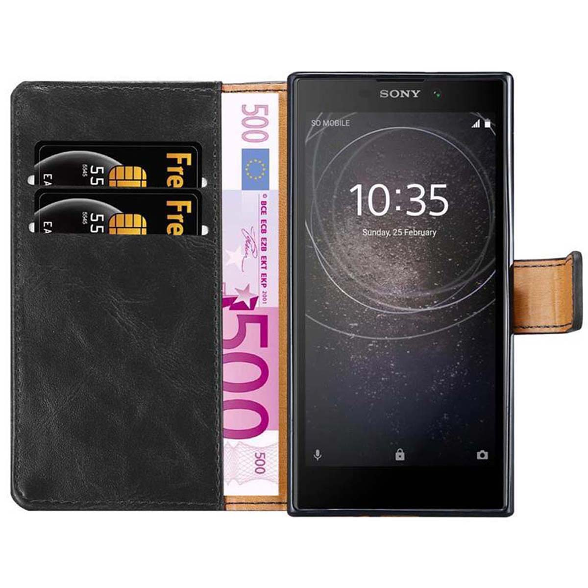 Luxury SCHWARZ GRAPHIT Bookcover, Style, Book CADORABO Sony, L2, Hülle Xperia