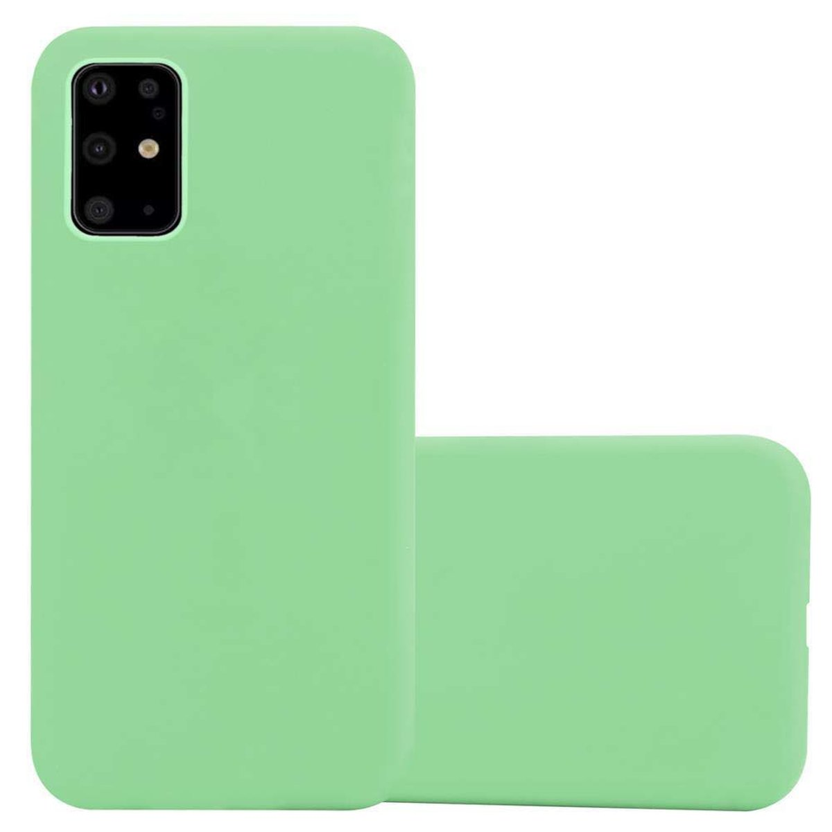 Due custodie per telefono verde chiaro, una con modulo fotocamera e una piatta.