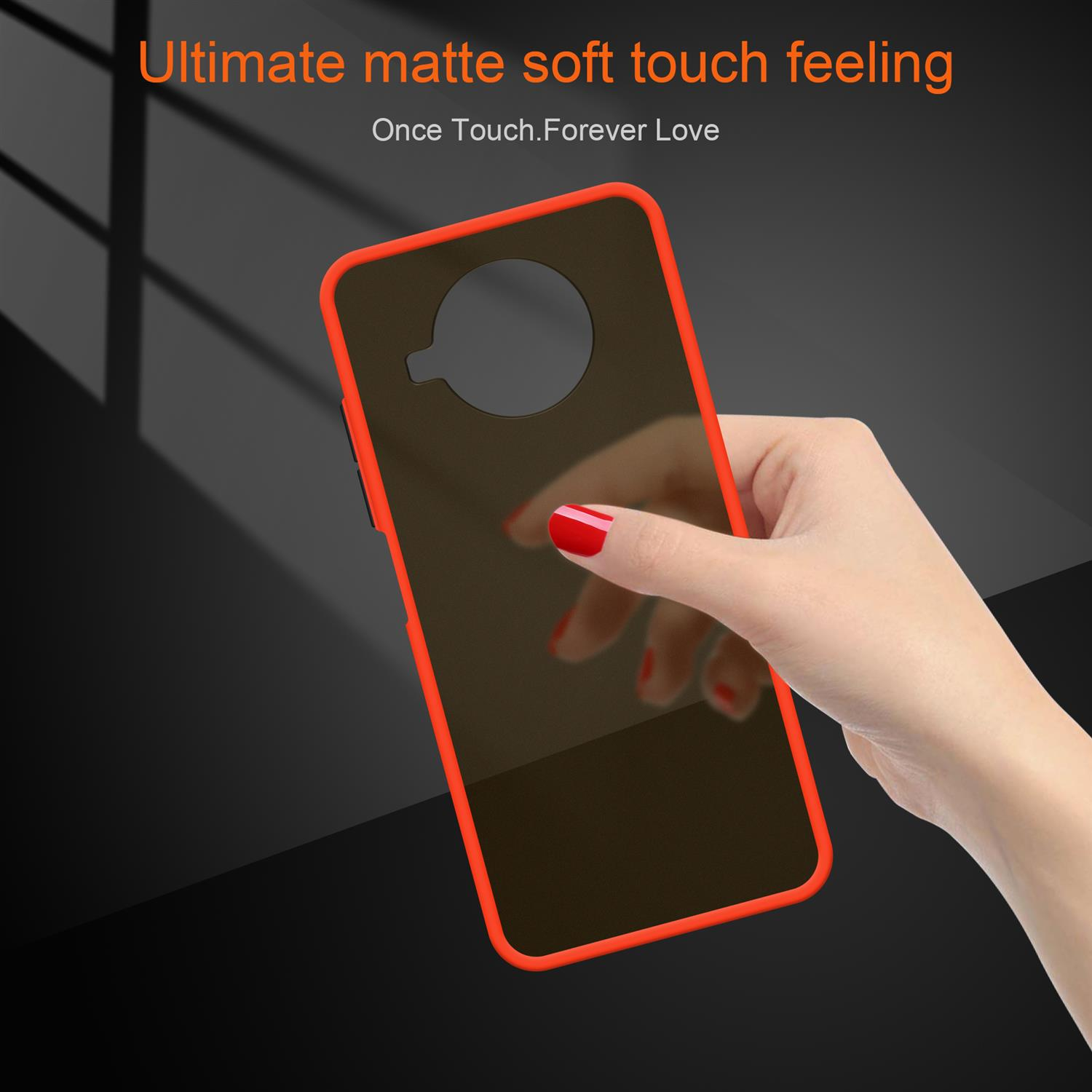 Matt Schwarze Xiaomi, CADORABO 10T Kunststoff mit Rot Silikon LITE, matter Schutzhülle TPU Rückseite, Hülle Backcover, Innenseite Hybrid und Tasten Mi -