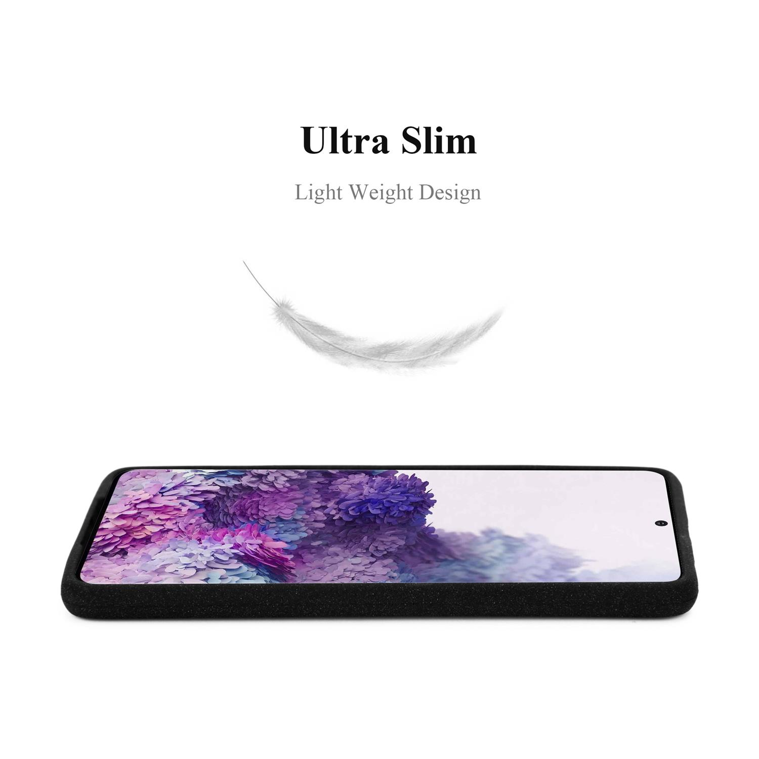 Una custodia nera per telefono con il testo Ultra Slim e una grafica a forma di piuma.