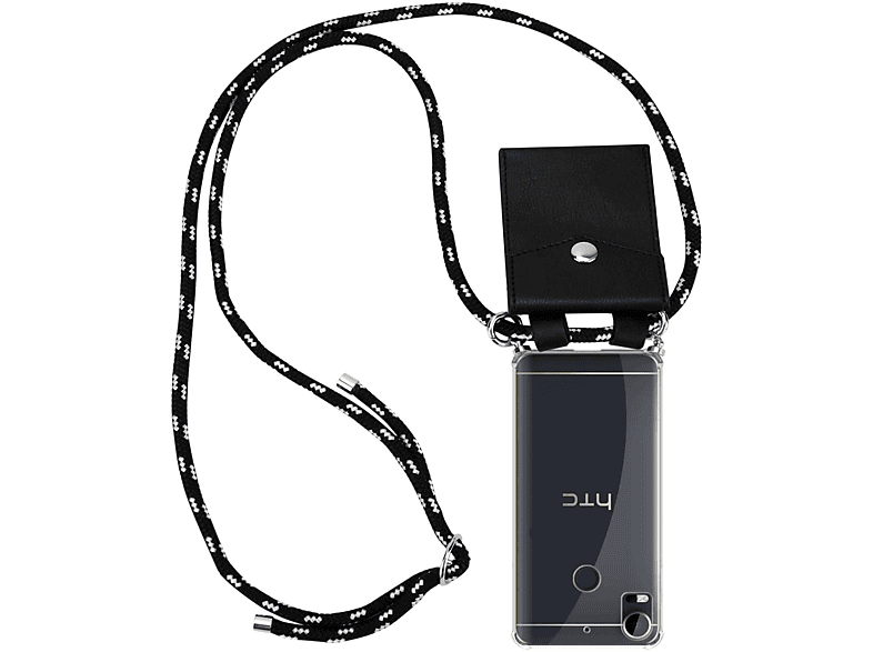 CADORABO Handy Kette mit Silber abnehmbarer Band SCHWARZ HTC, LIFESTYLE / Desire und SILBER 10 Kordel Ringen, Hülle, Backcover, Desire 825
