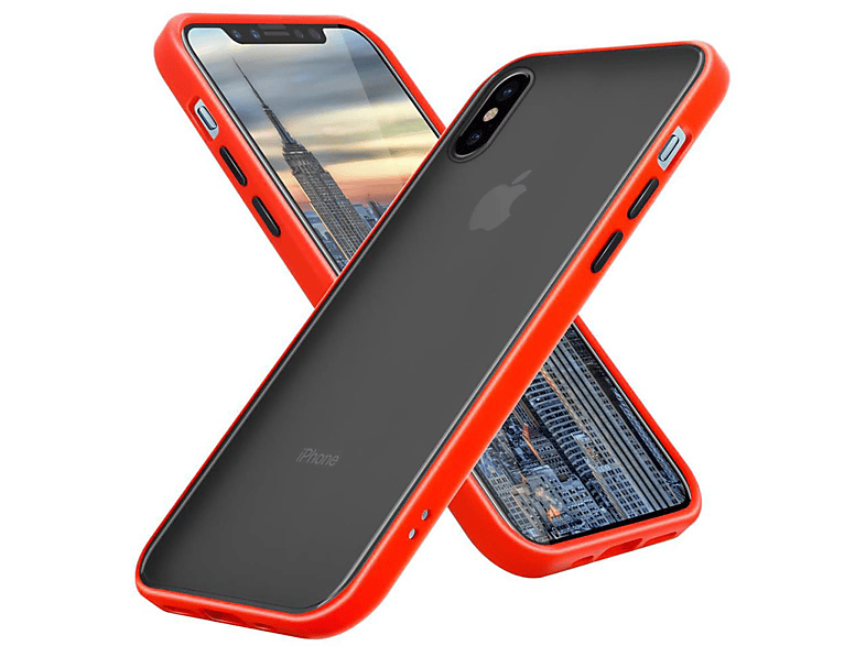 CADORABO Hülle Hybrid Schutzhülle mit TPU - Apple, und X Tasten Silikon Schwarze Rot Matt XS, matter Kunststoff / iPhone Innenseite Rückseite, Backcover
