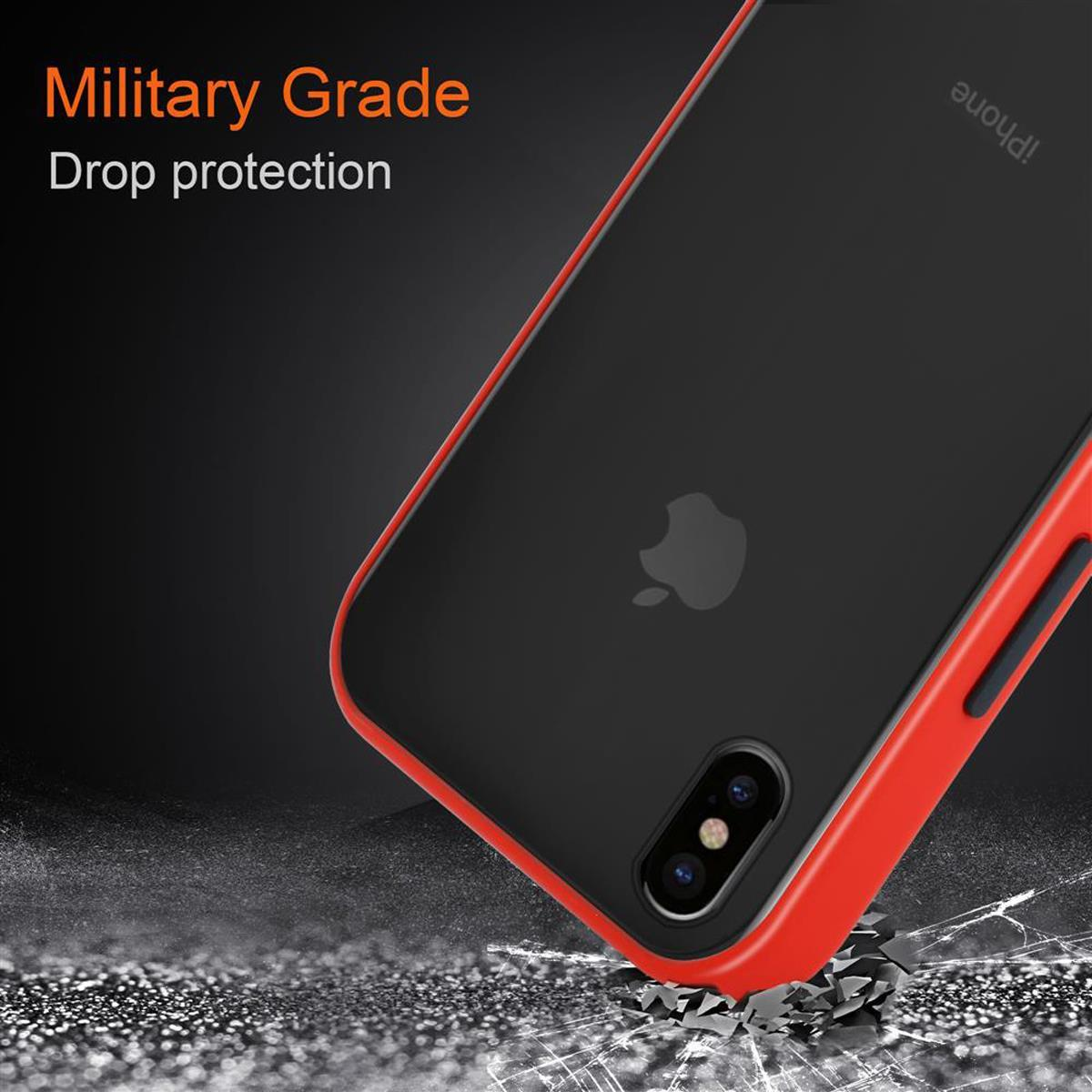 Hülle X iPhone CADORABO Hybrid Silikon Apple, Matt matter Kunststoff Tasten - mit und Rückseite, TPU Schwarze Rot Schutzhülle Innenseite XS, Backcover, /
