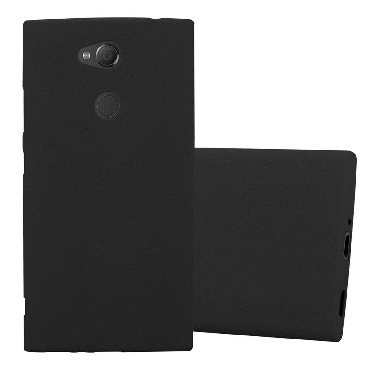 Dos fundas de teléfono negras, una vertical y otra tumbada.