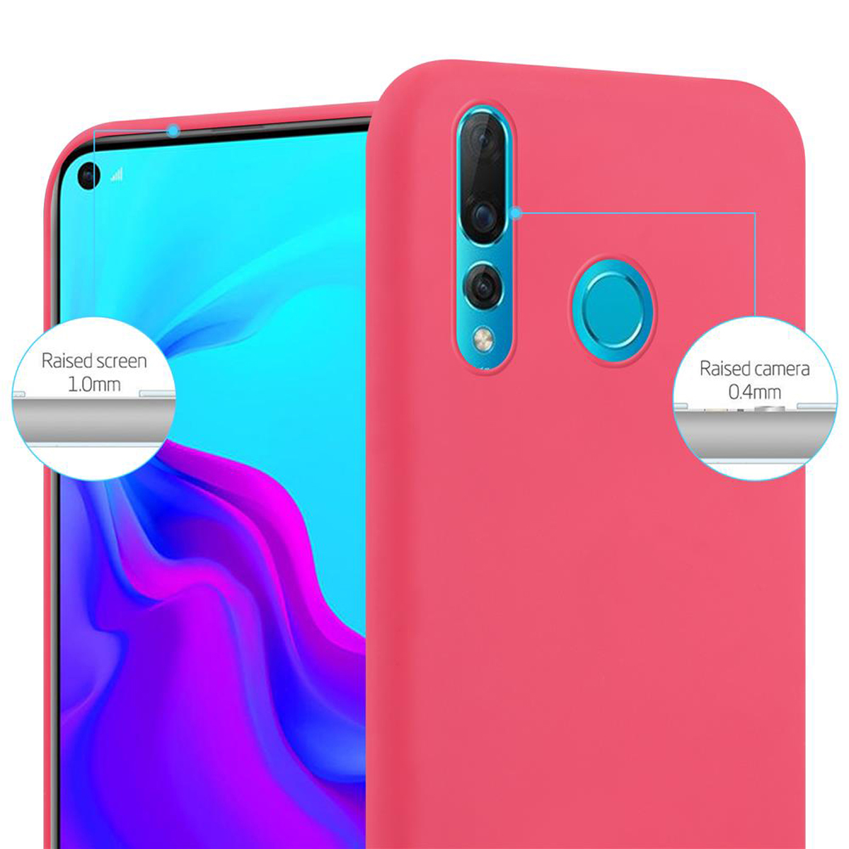 Una custodia rosa per telefono con protezione schermo e fotocamera.