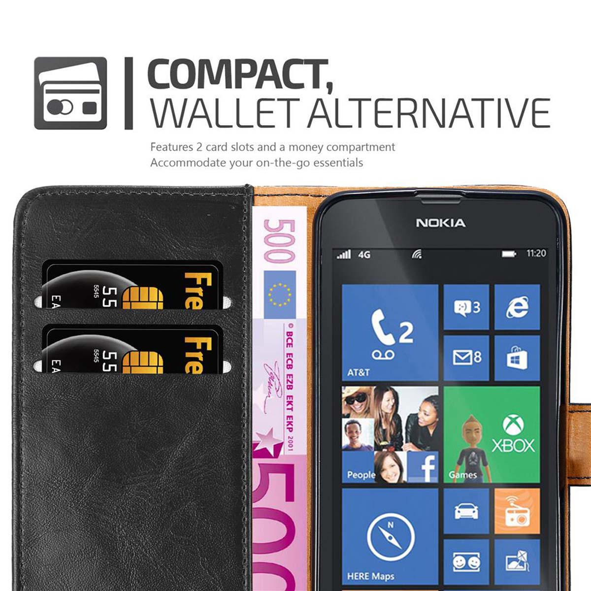 521, SCHWARZ CADORABO Nokia, Style, Hülle Bookcover, Lumia Luxury Book GRAPHIT 520 /