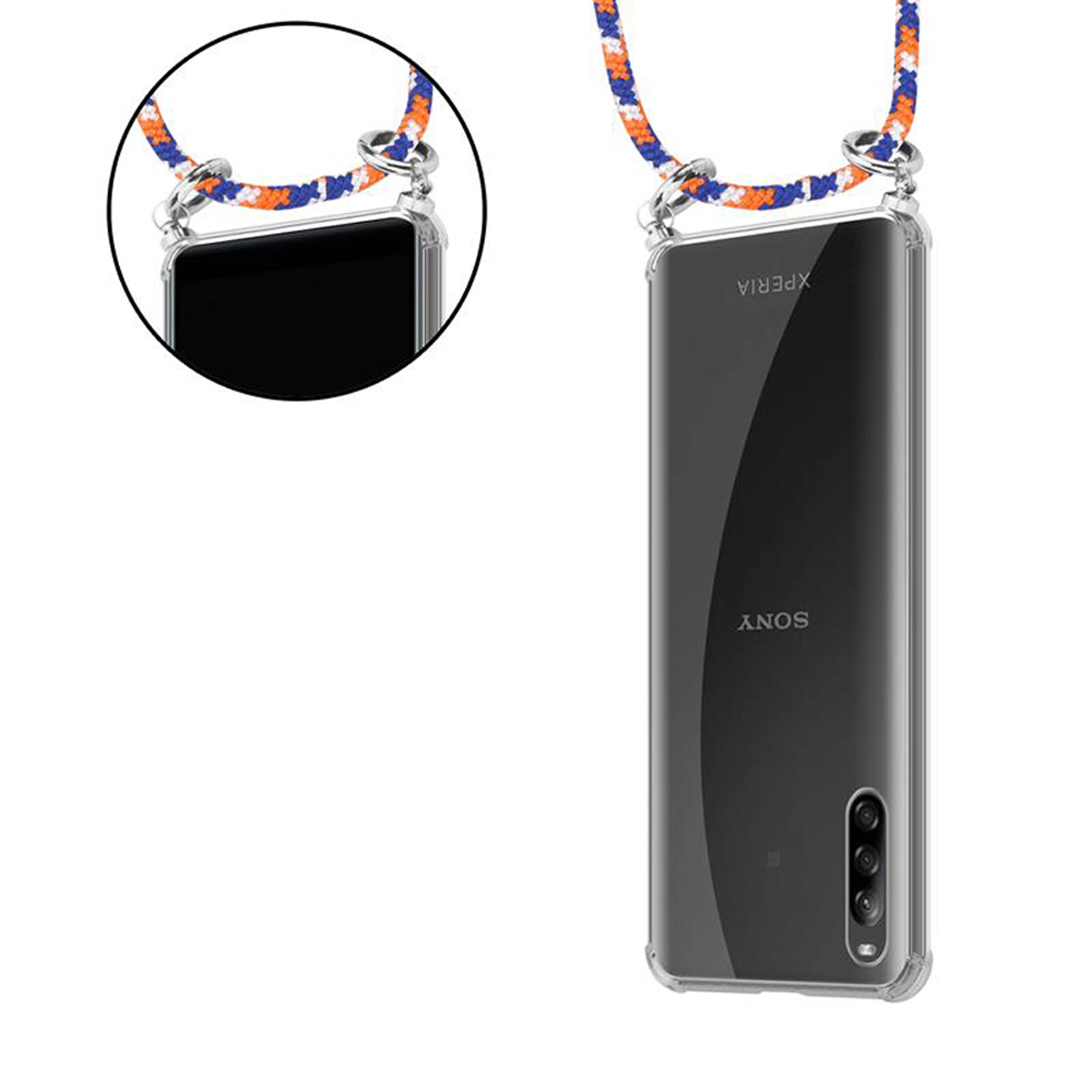 Kordel BLAU Handy mit Backcover, abnehmbarer Kette WEIß CADORABO Silber Sony, Hülle, Xperia L4, ORANGE und Band Ringen,