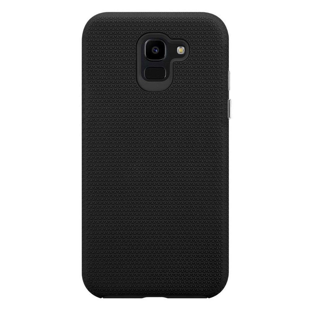 Custodia per telefono nera con un motivo geometrico.