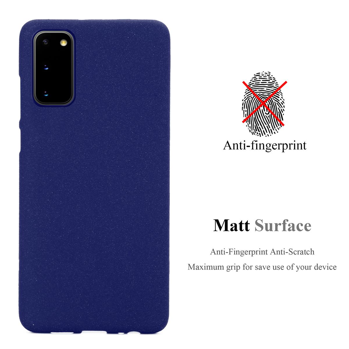 Una custodia blu navy per telefono con funzione anti-impronte e superficie opaca.