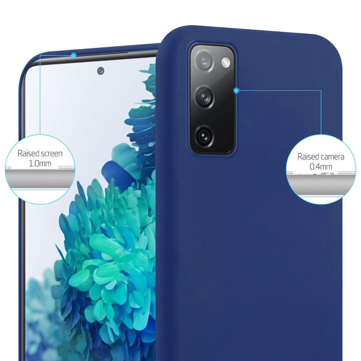 Una custodia per telefono blu navy. La custodia è su uno sfondo bianco. I diagrammi mostrano lo schermo rialzato.