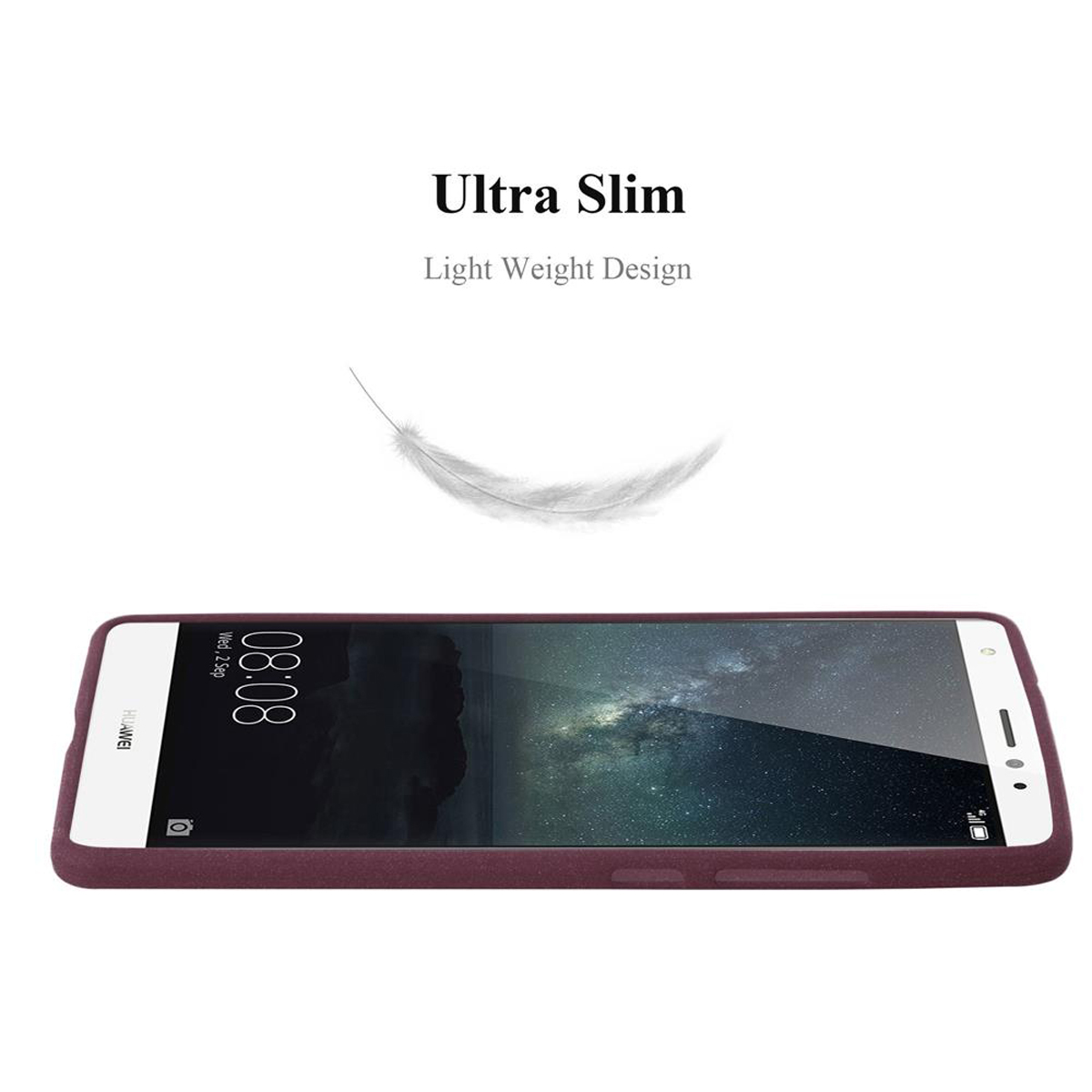 Ein Telefon in einem Gehäuse liegt flach. Über dem Telefon befinden sich der Text Ultra Slim und ein Feder-Symbol.