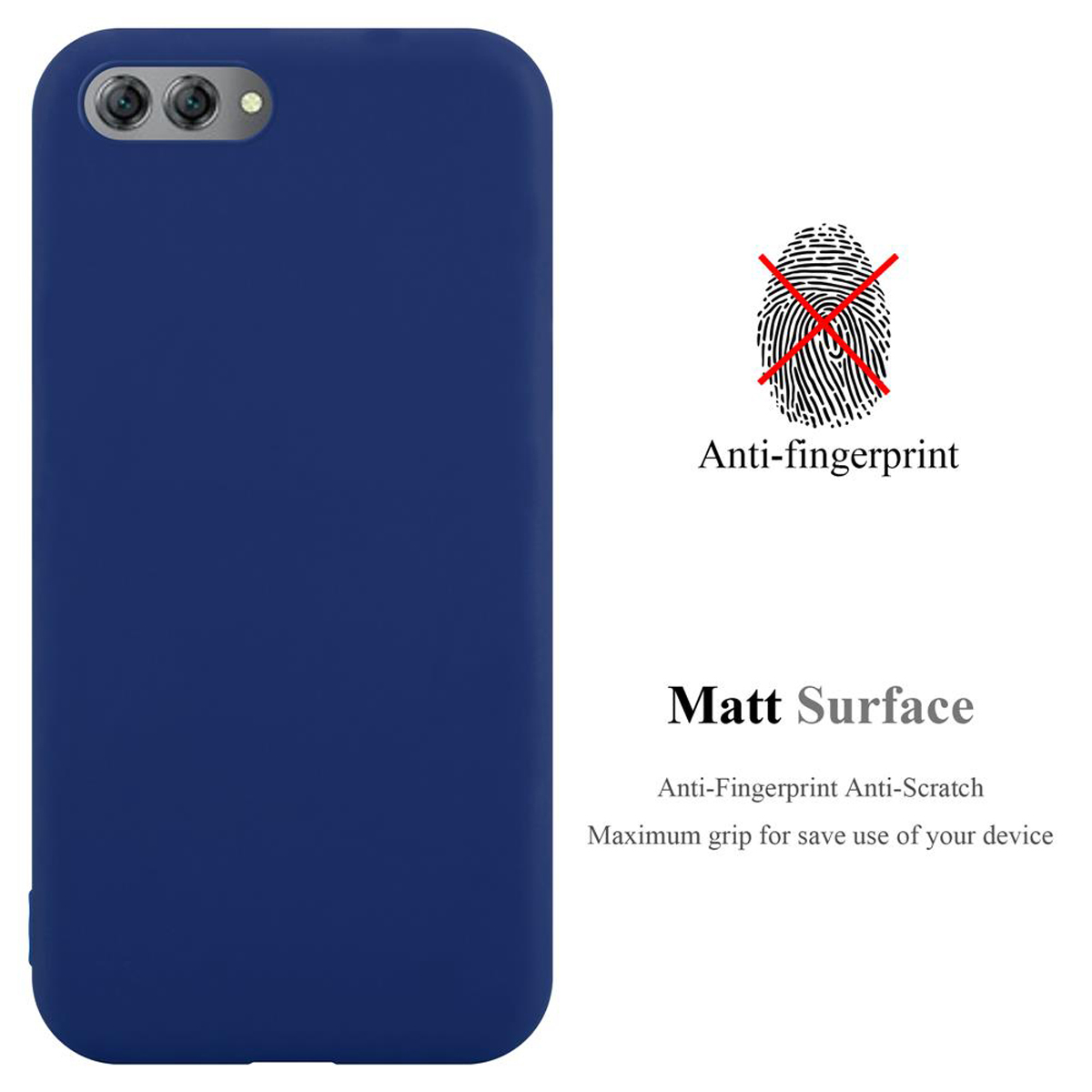 Custodia blu con anti-impronta, superficie opaca.