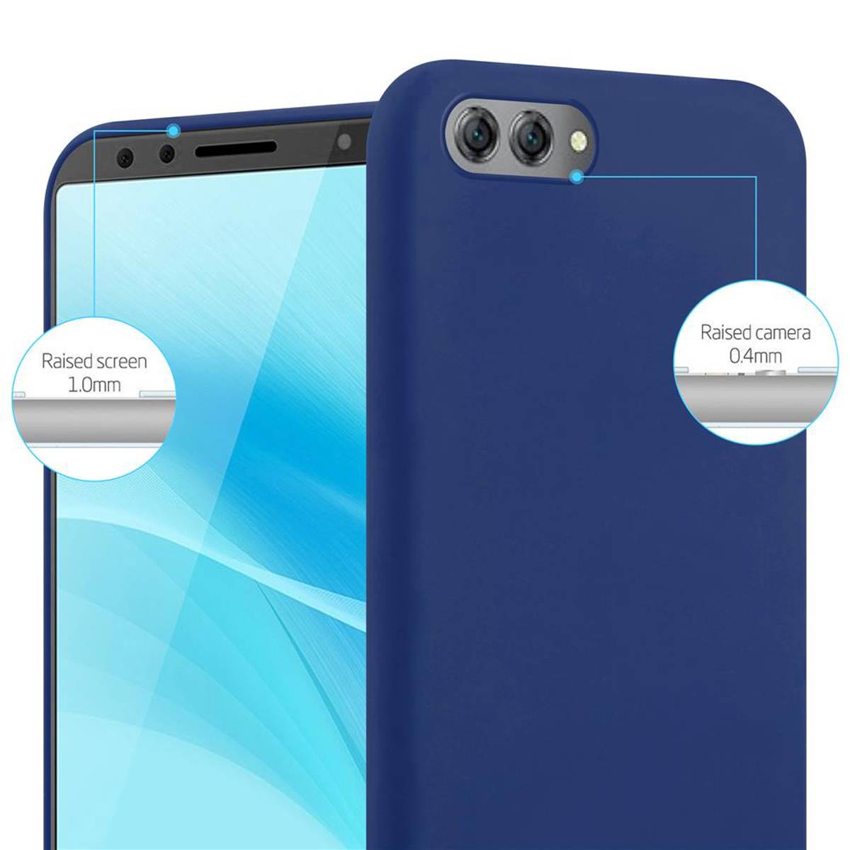 Custodia blu per telefono e protezione schermo. Schermo rialzato 1,0 mm e fotocamera rialzata 0,4 mm. Custodia blu.