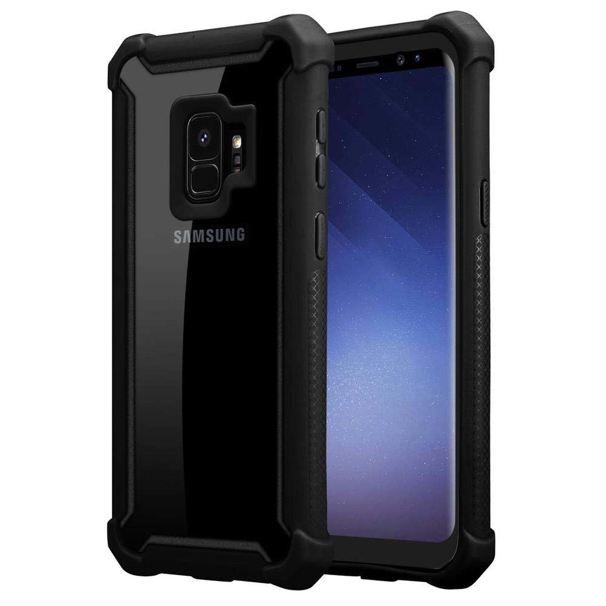 Hybrid Samsung, ERLEN SCHWARZ Hülle CADORABO Backcover, Schutz, S9, 2-in-1 Galaxy