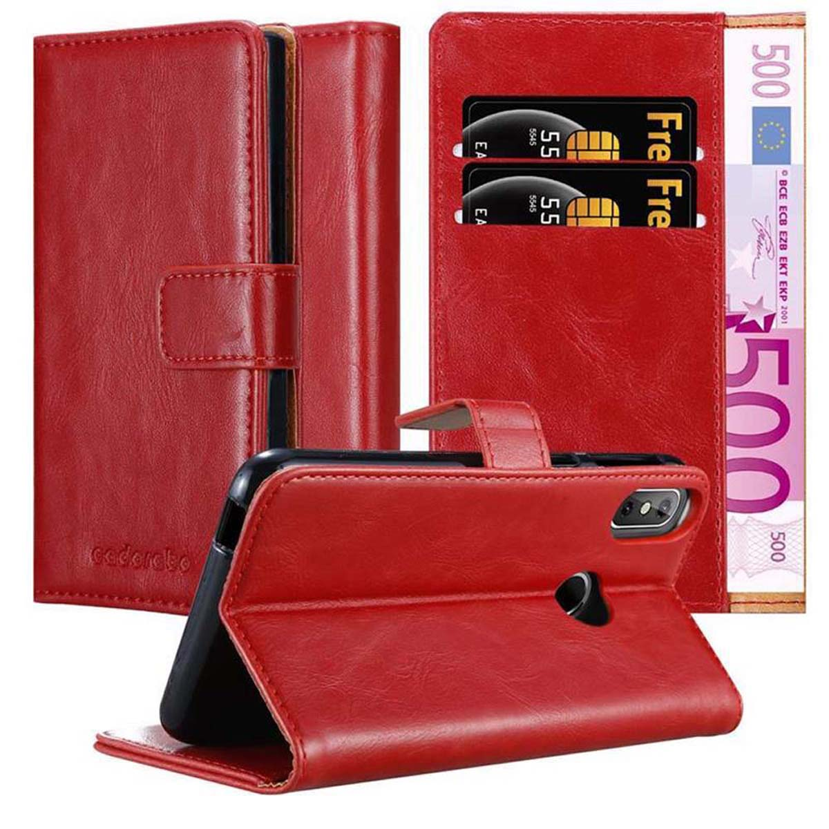 Bookcover, Cubot, Style, Hülle WEIN CADORABO PRO, Book ROT Luxury J3