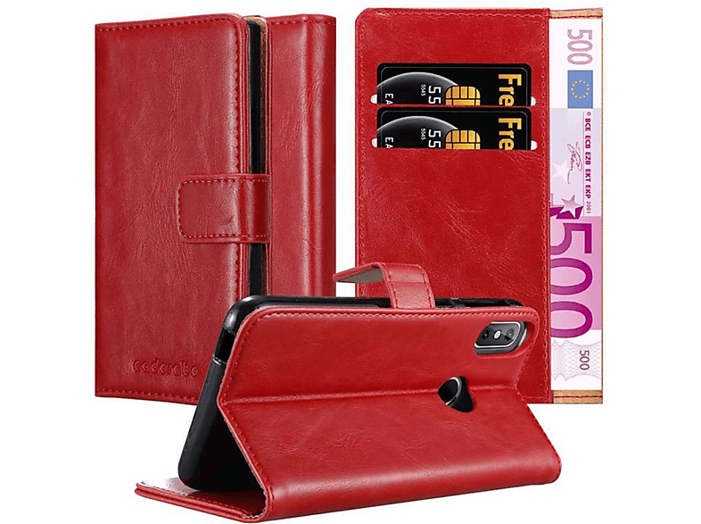 CADORABO Hülle Luxury Book Style, Bookcover, Cubot, J3 PRO, WEIN ROT