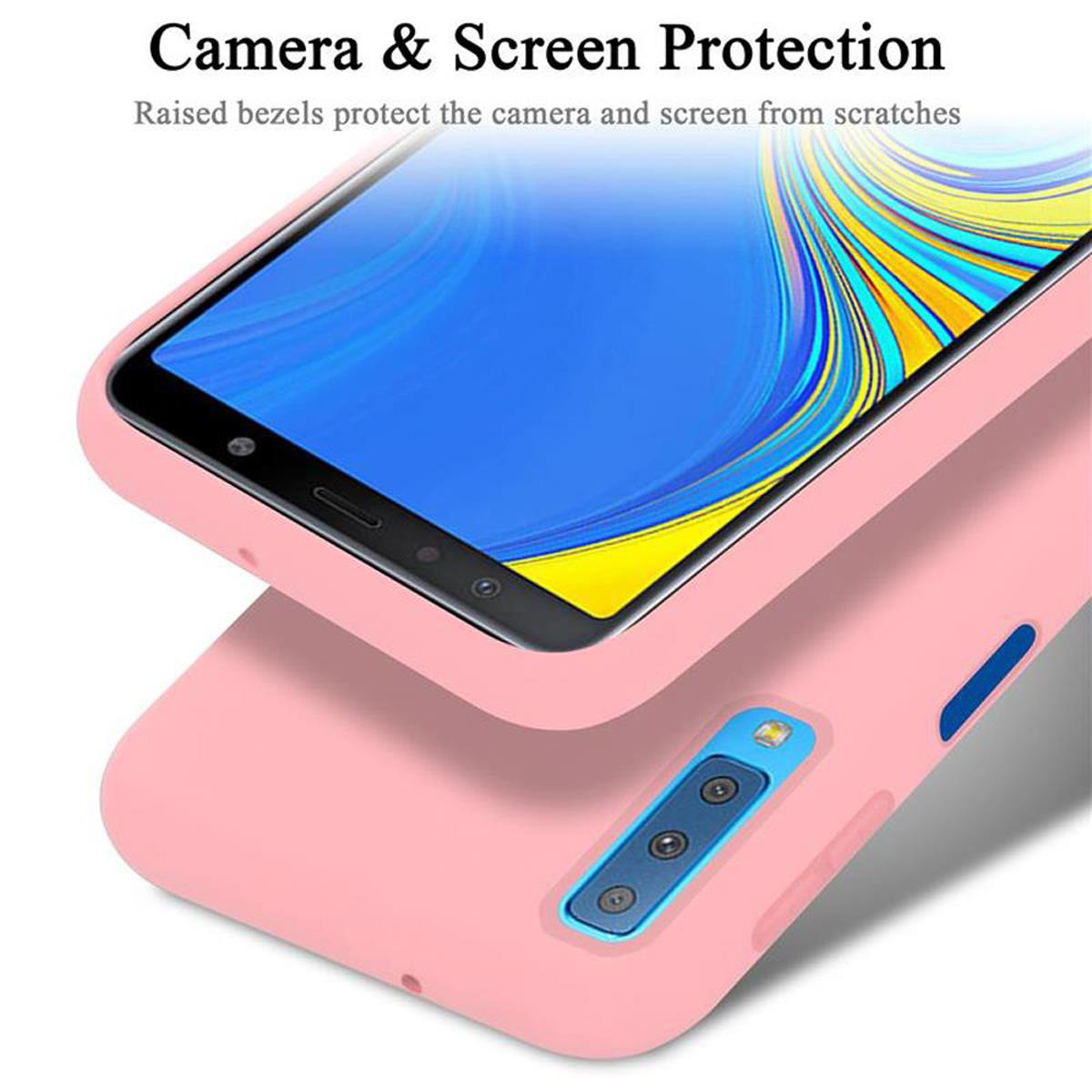 Una custodia per telefono rosa protegge la fotocamera e lo schermo. La custodia è sopra un'altra.