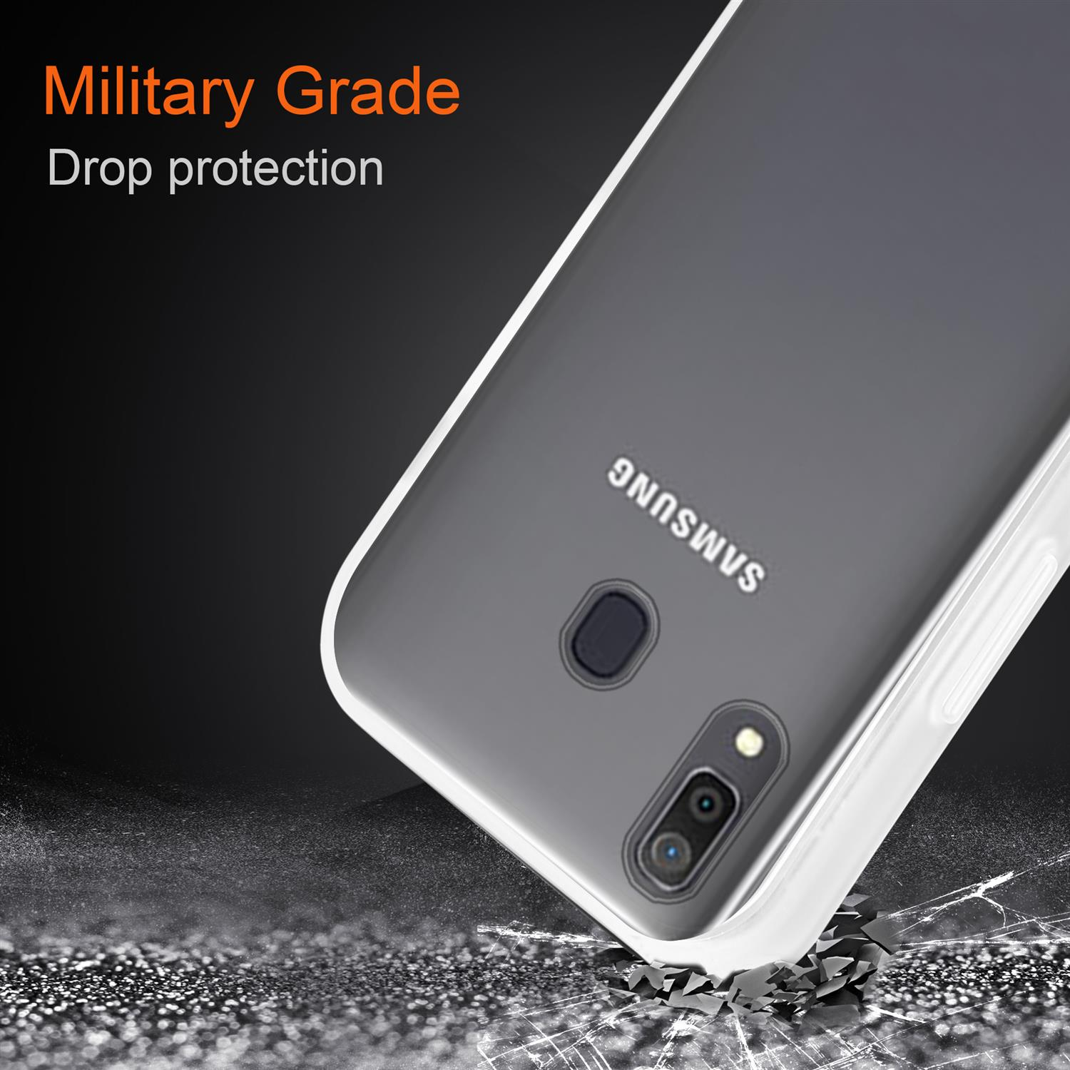 CADORABO Hülle Hybrid Schutzhülle Silikon Samsung, A30 / Innenseite matter Transparent A20 mit Kunststoff Backcover, TPU und Galaxy Rückseite, M10s, Matt 