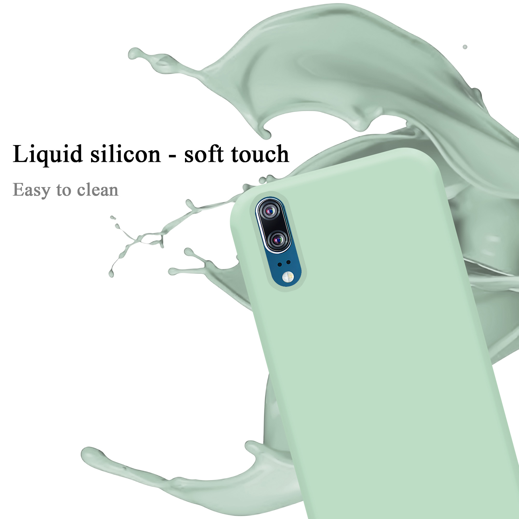 Mintgrüne Handyhülle. Flüssiges Silikon - Soft-Touch. Spritzer Flüssigkeit.