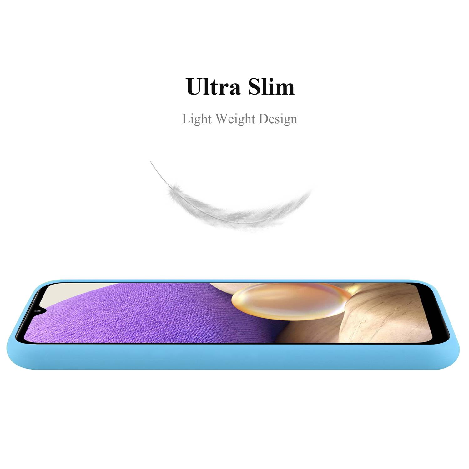 Custodia per telefono blu. Testo: Ultra Slim.