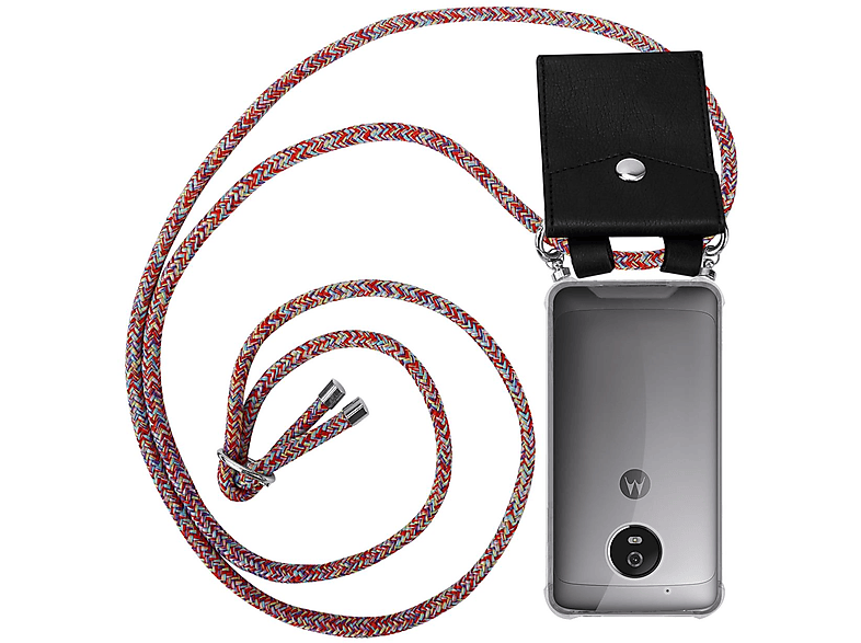 MOTO G5, abnehmbarer Kette und Silber Backcover, Ringen, Hülle, PARROT COLORFUL Motorola, mit Band Handy CADORABO Kordel