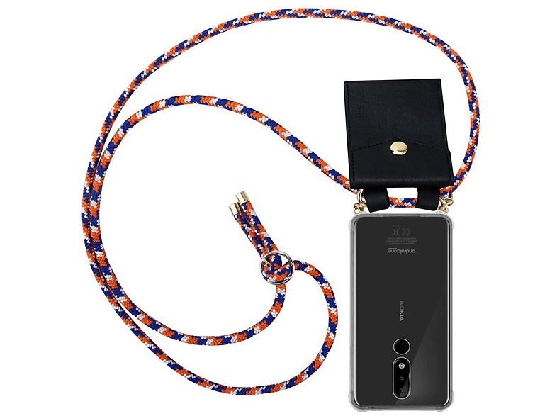 CADORABO Handy Kette und Backcover, abnehmbarer WEIß PLUS, Ringen, mit Nokia, Gold Hülle, Band BLAU Kordel ORANGE 3.1