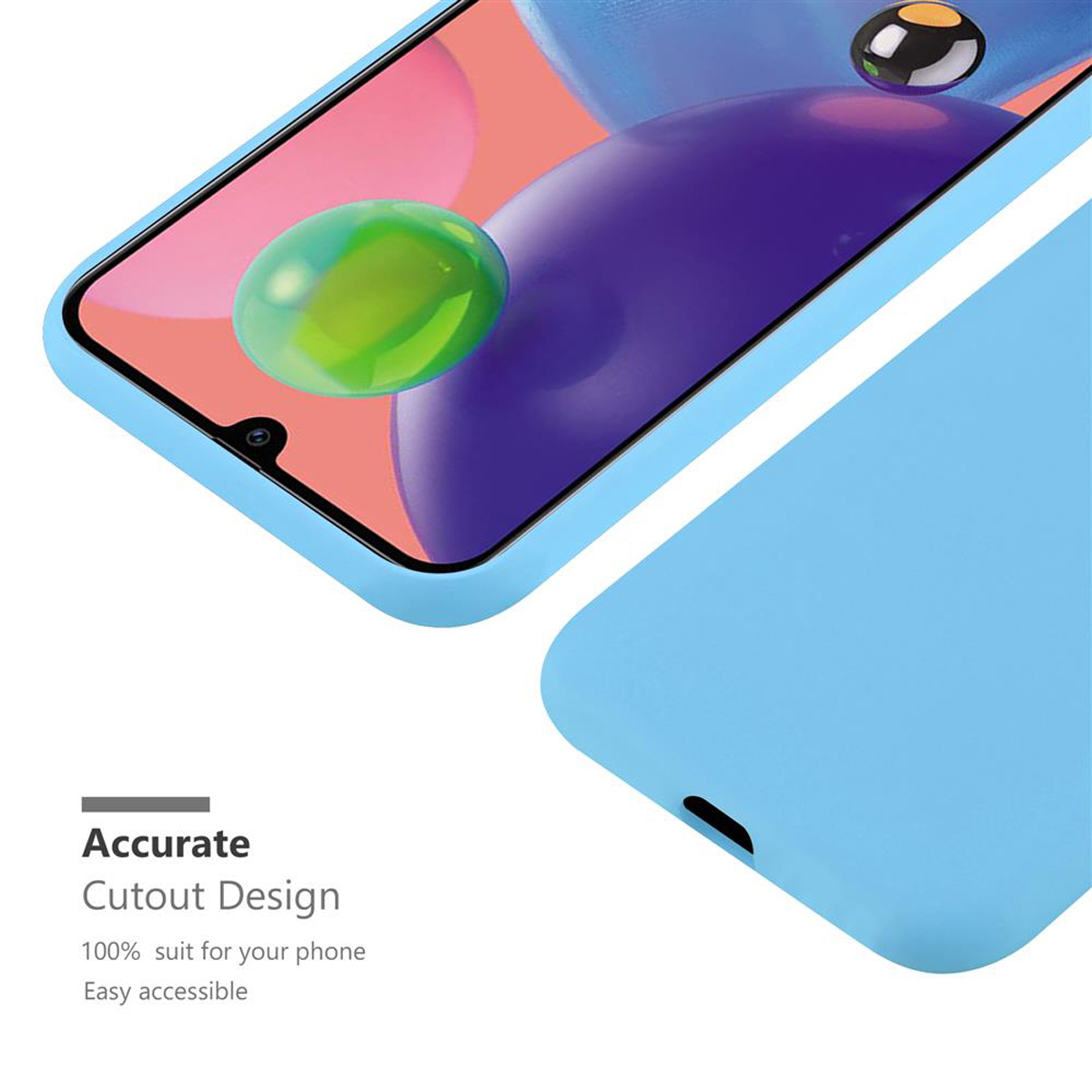 Nahaufnahme einer blauen Handyhülle mit einem Telefon. Das Telefon befindet sich in der Hülle.