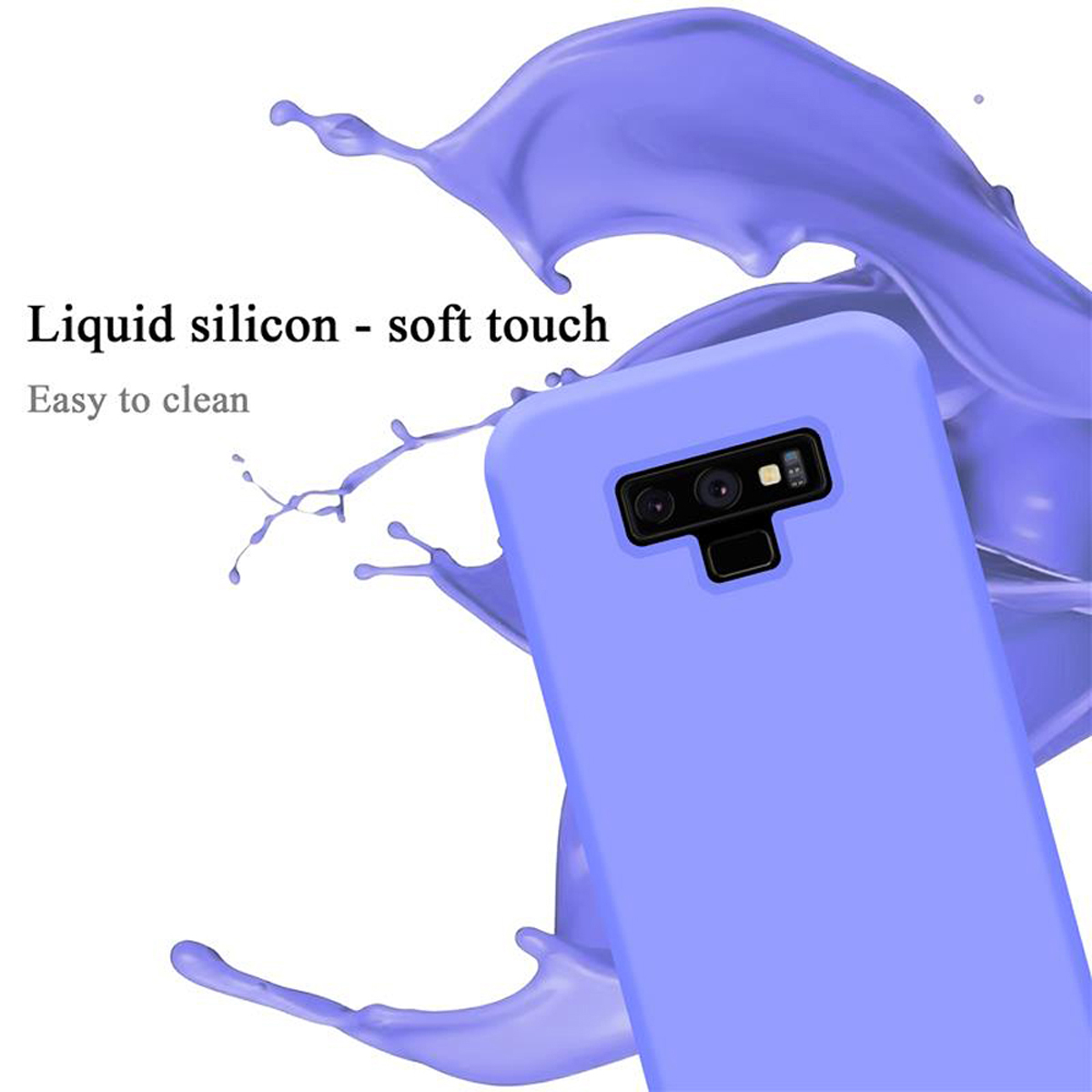 Lavendel-Handyhülle mit Spritzeffekt. Weiche Haptik. Handyhülle mit Telefon und Kamera.