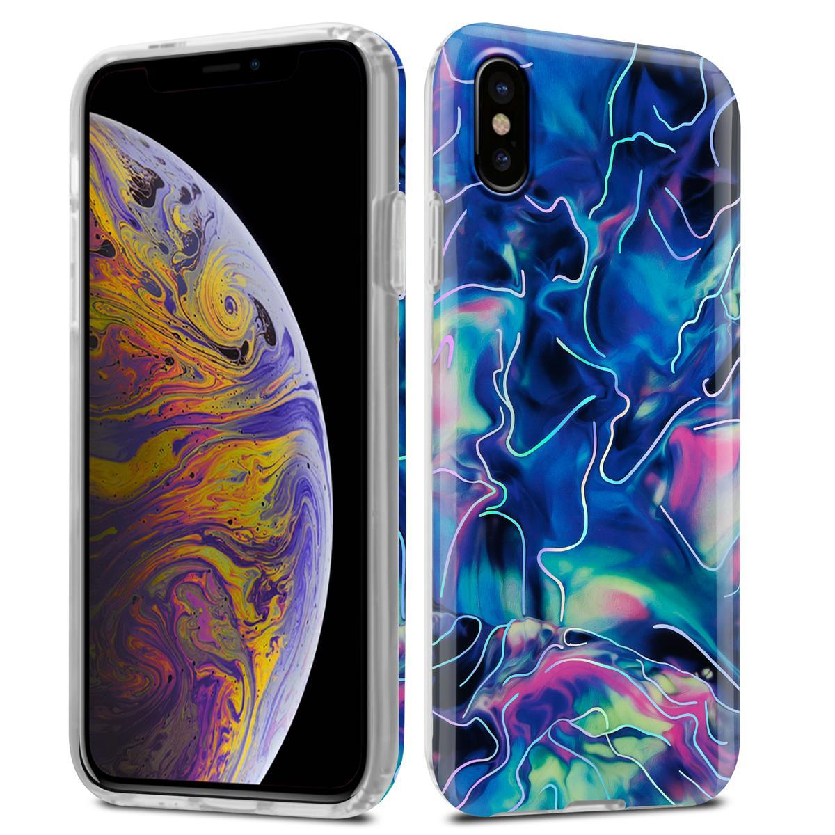Due telefoni in custodie: Uno con un design colorato, l'altro mostra il retro.