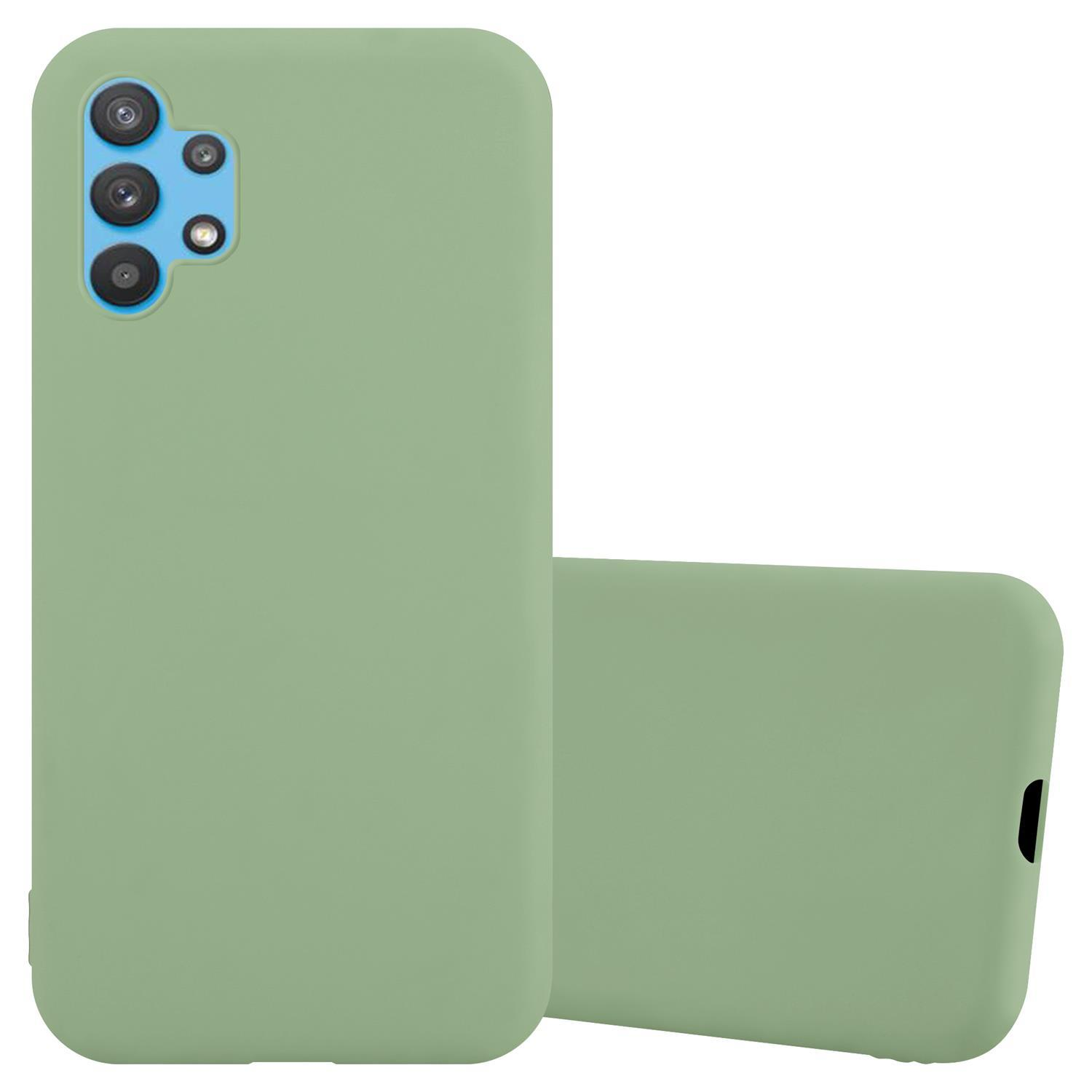 Due custodie per telefono verde salvia. Una è in posizione verticale e l'altra è sdraiata.
