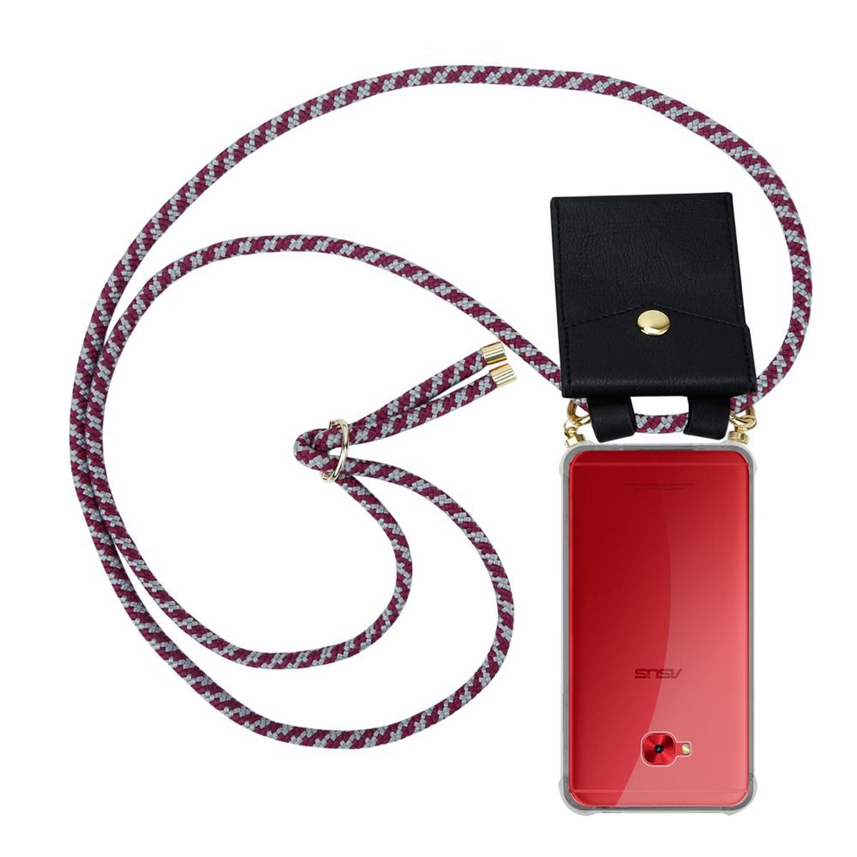 CADORABO Handy Kette mit Gold Band Hülle, Ringen, ZenFone WEIß Kordel ROT abnehmbarer Backcover, und Asus, Selfie 4 PRO