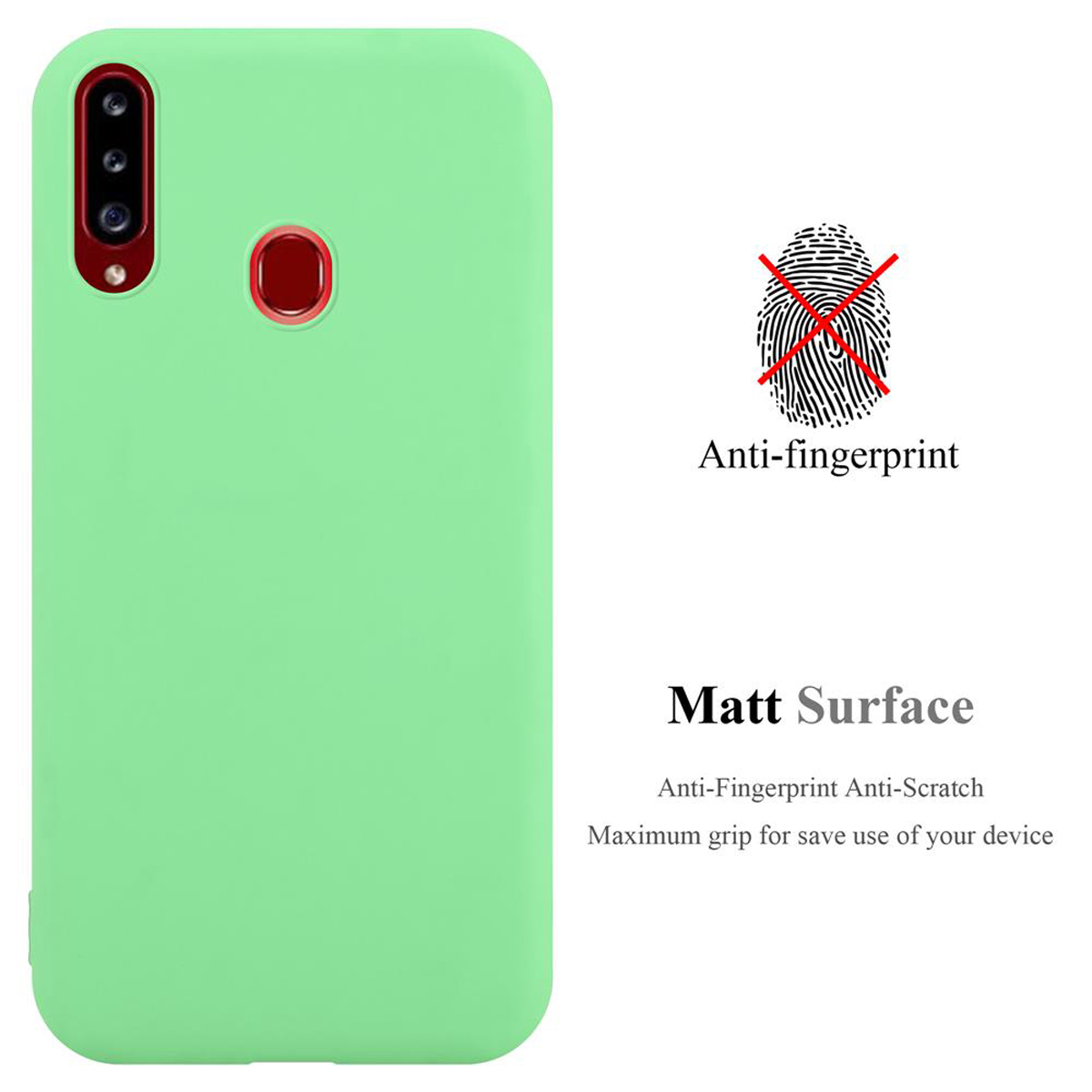 Custodia verde, un telefono. Anti-impronte e superficie opaca. Custodia con telefono.