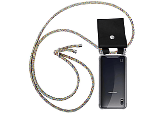 carcasa de móvil  - Funda flexible para móvil - Carcasa de TPU Silicona ultrafina CADORABO, Samsung, Galaxy A10, fucsia negro blanco punto