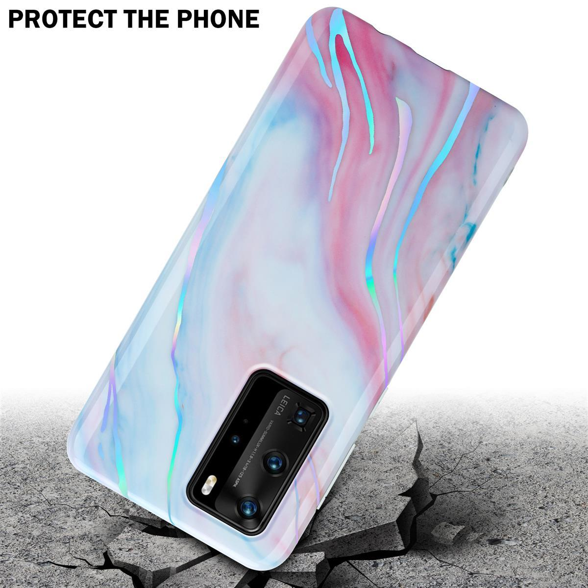 Custodia per telefono con design a marmo. Terreno crepato. Testo: Proteggi il telefono.
