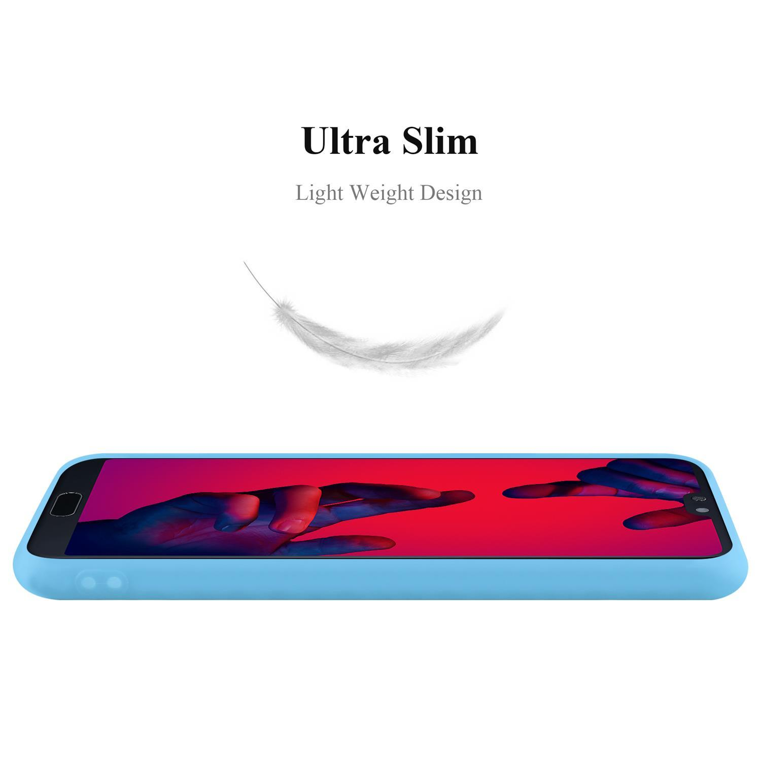 Una custodia per telefono azzurra con una grafica a piuma sopra. Le parole 'Ultra Slim' sono presenti.