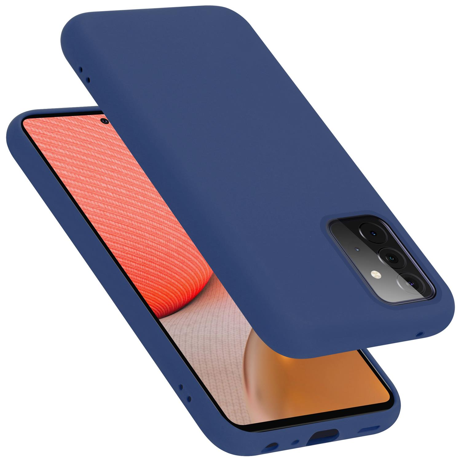 Custodia per telefono blu scuro. Due custodie, una con schermo del telefono visibile.
