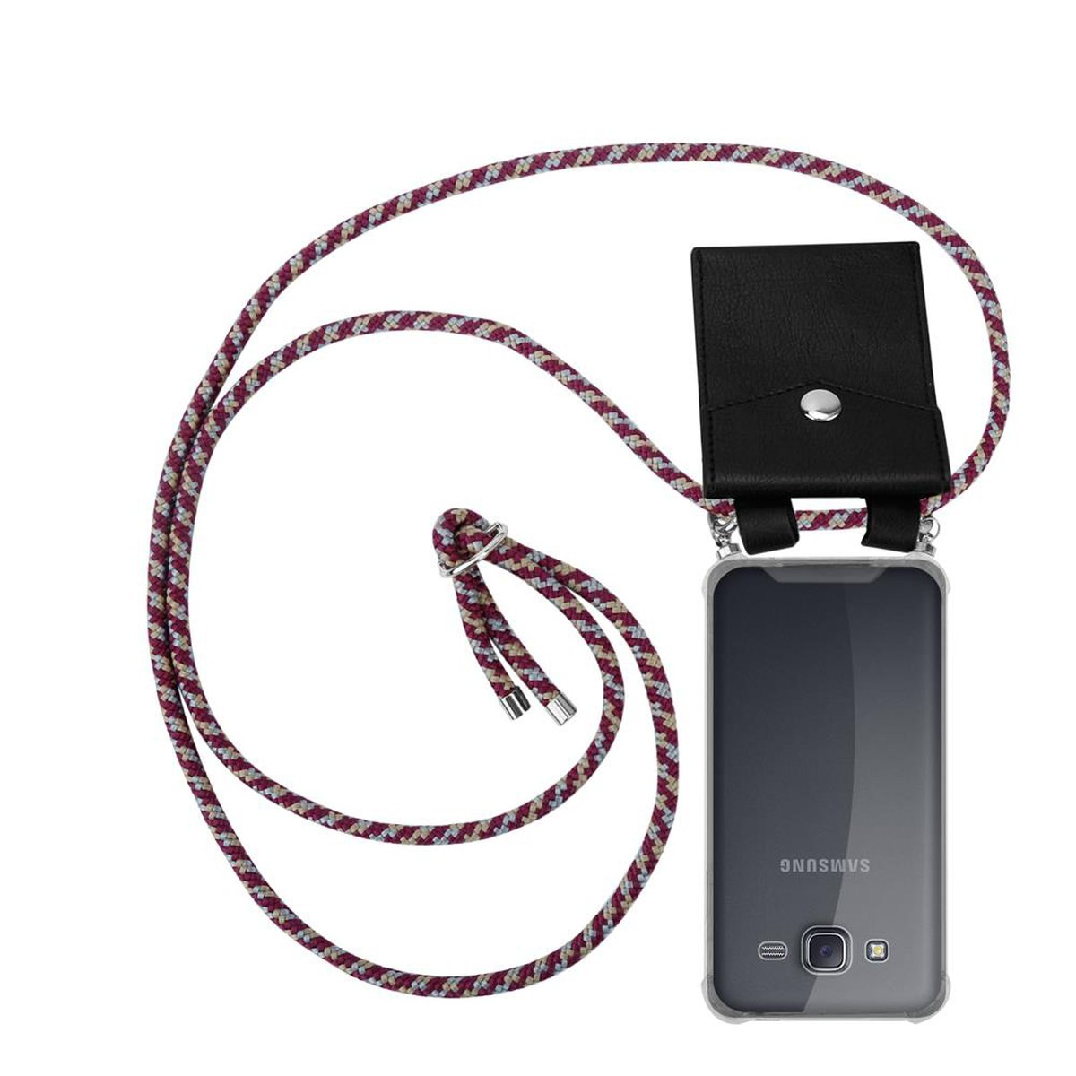 CADORABO Handy Kette abnehmbarer Band Galaxy und 2015, ROT J5 Ringen, Kordel Backcover, mit GELB Hülle, WEIß Samsung, Silber