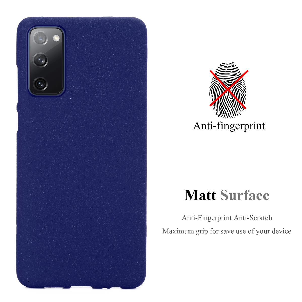 Custodia blu navy con testo e simbolo impronta digitale con croce rossa, su sfondo bianco.